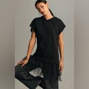 Anthropologie Pilcro Tulle Hem Hoodie dress top blouse Black size medium NWT